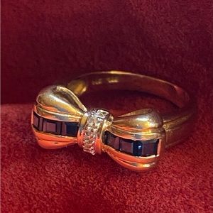 14K Gold Diamond & Sapphire Bow Ring 6